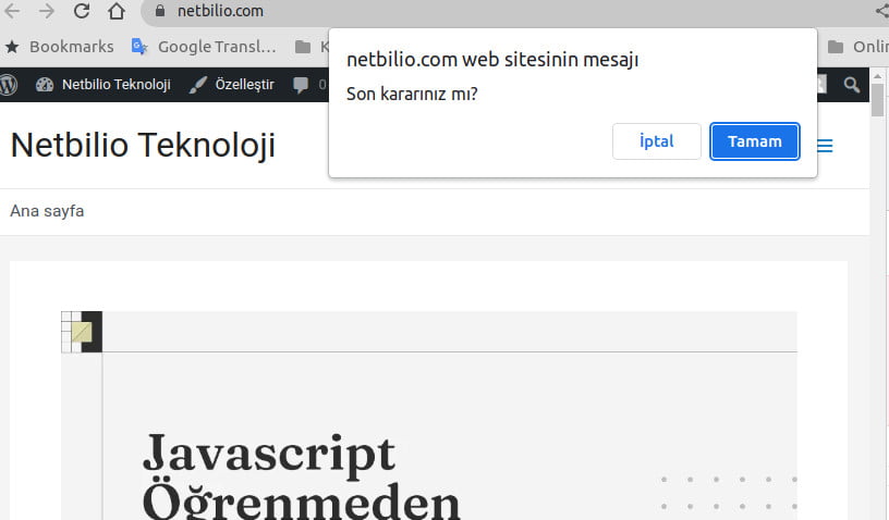 Javascript confirm örnek kullanımı