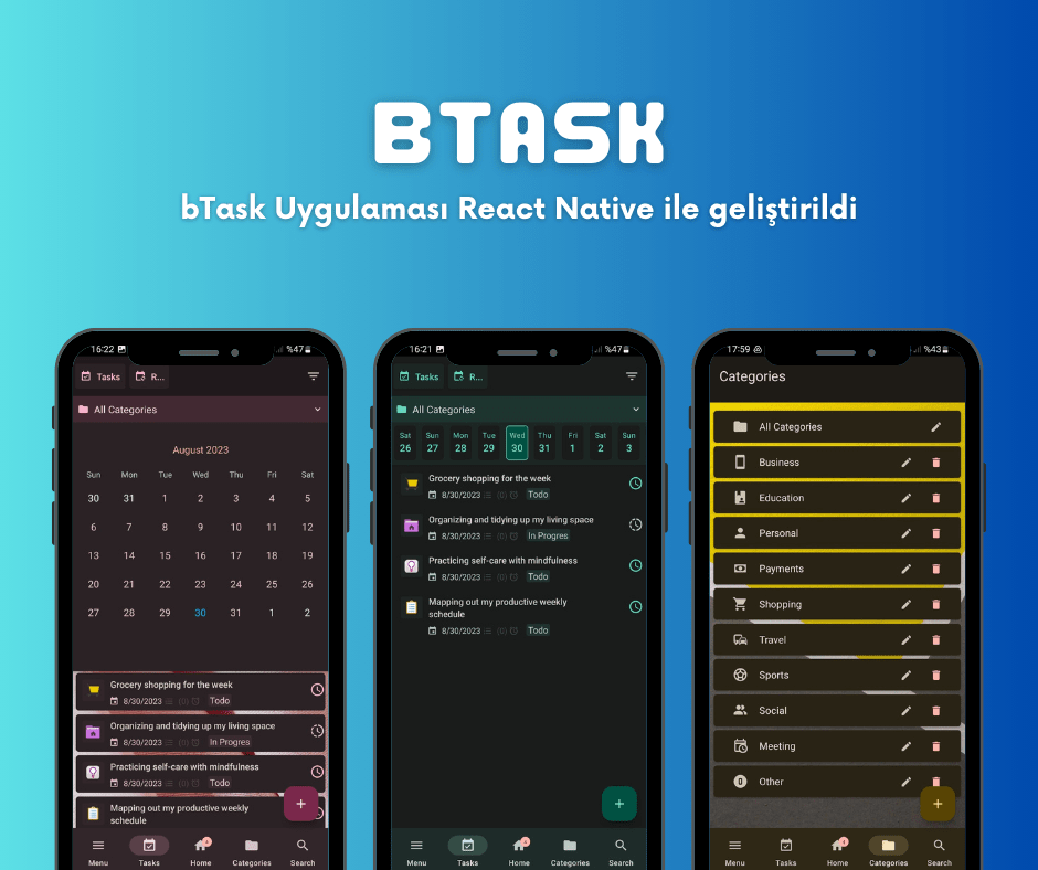 bTask Uygulaması React Native İle Geliştirildi